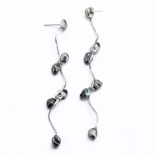 925 sterling silver tahitian pearl twist earrings