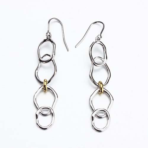 Sterling silver geometric link hook earrings