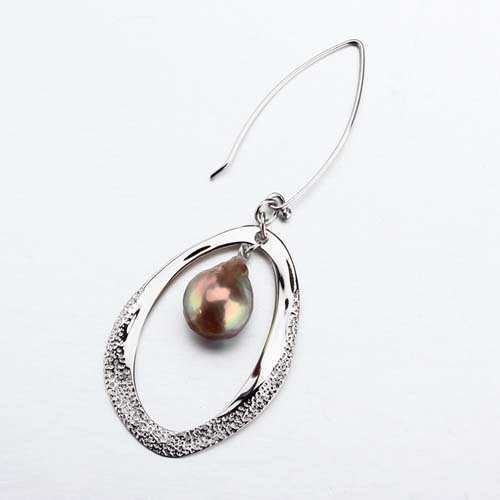 925 sterling silver baroque pink pearl dangle earrings