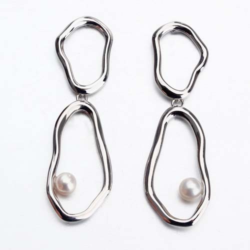 925 sterling silver pearl hollow geometric earrings