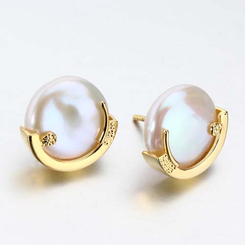 925 silver freshwater coin pearl earrings