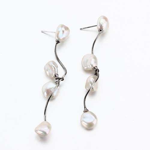 925 sterling silver baroque pearl wave earrings