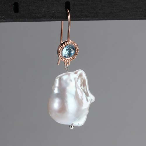 Sterling silver large baroque pearl cz earrings
