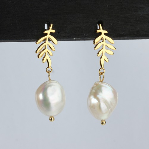 925 silver baroque pearl leaf earrings