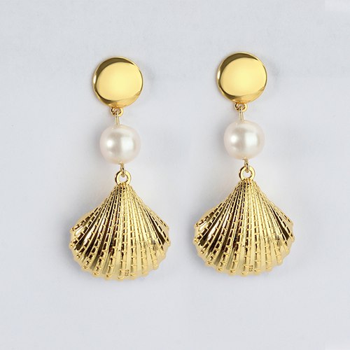 925 sterling silver pearl conch shell earrings