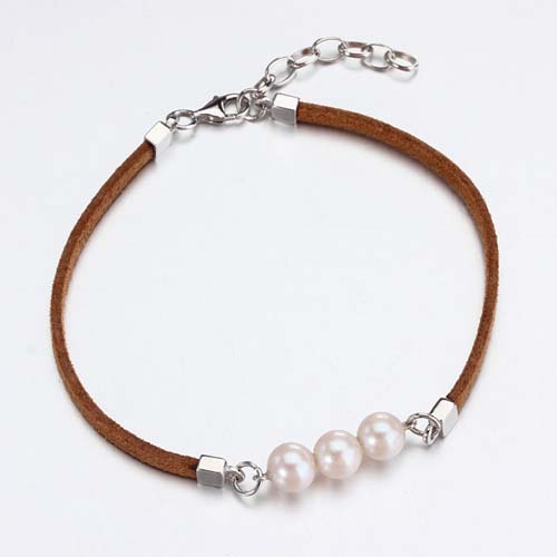 Women leather freshwater pearl bracelet