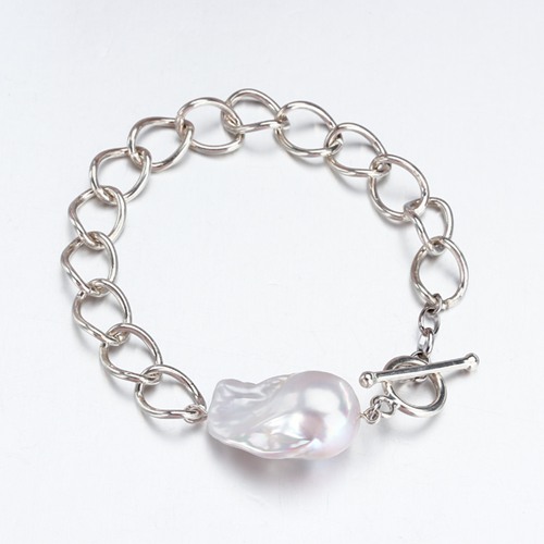 925 sterling silver big baroque pearl link bracelet