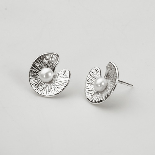 925 sterling silver pearl water lily leaf stud earrings