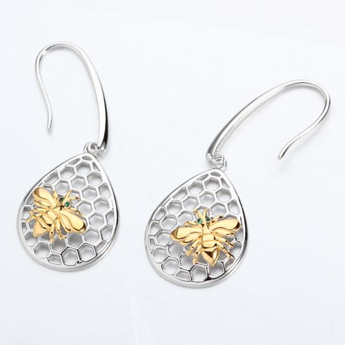 925 Sterling silver honey bee hook earrings