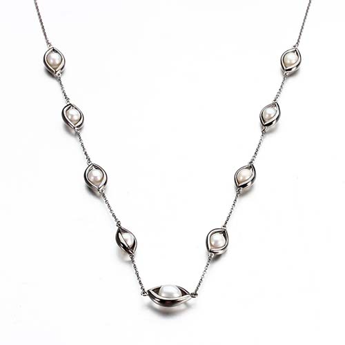 925 sterling silver freshwater pearl eye-shaped necklace