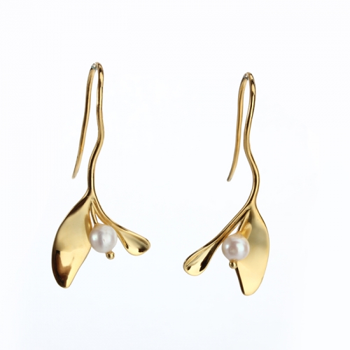 Renfook 925 sterling silver pearl earring hook with leaf shape 2019