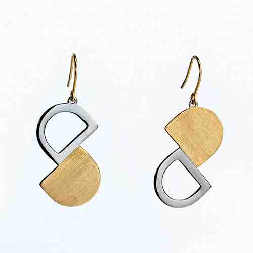 Renfook 925 sterling silver D shape two plating colors brushed effect fashion earring
