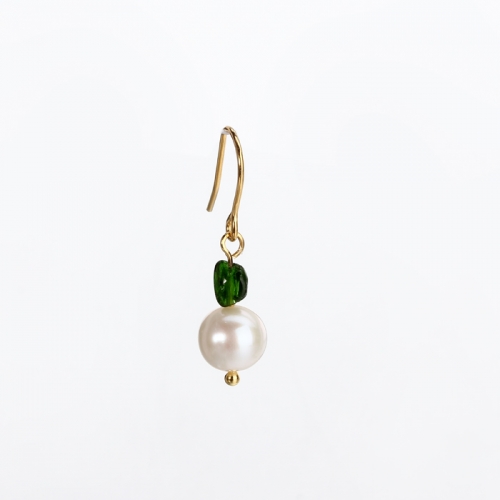 Renfook 925 sterling silver simple tourmaline earring with fresh water pearl