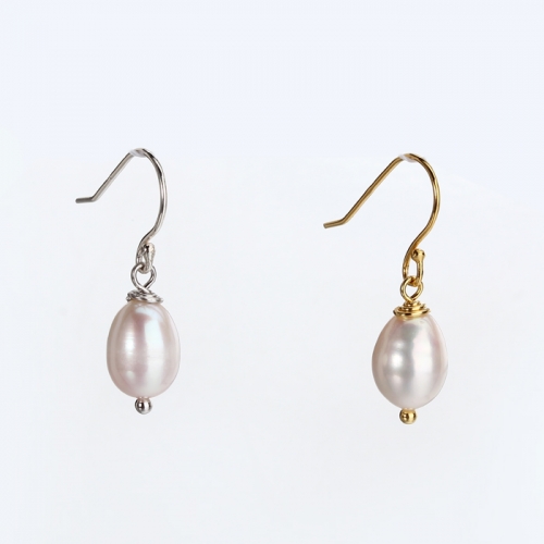 Renfook 925 sterling silver rice shape pearl earring hot selling jewelry 2019