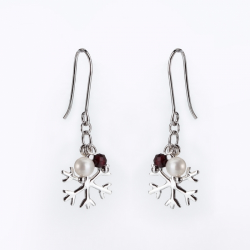 Renfook 925 sterling silver snowflake pearl &garnet hook earrings