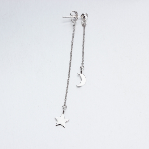 Renfook 925 sterling  silver star and moon cable chain stud earring