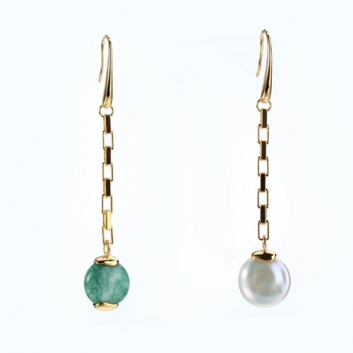 Renfook 925 sterling silver gemstones lone link chain women  earrings