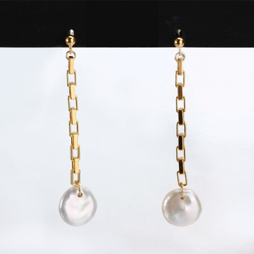 Renfook 925 sterling silver baroque pearl long link chain earrings 2020