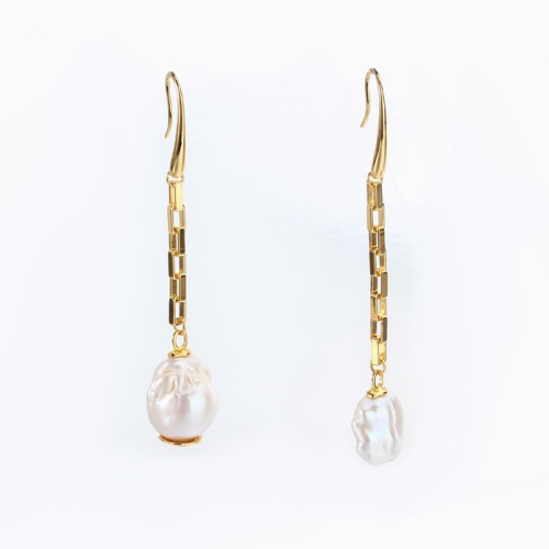 Renfook 925 sterling silver pearl long-link chain earrings popular