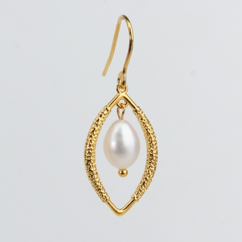 Renfook 925 sterling silver freshwater pearl hammer rhombus earrings