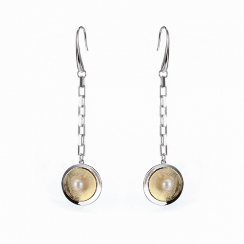 Renfook 925 sterling silver pearl long-link chain hook earrings