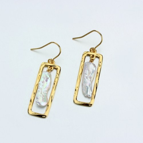 Renfook 925 sterling silver freshwater pearl rectangle hook earrings