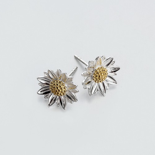 Renfook 925 sterling silver two-tone color sunflower stud earring