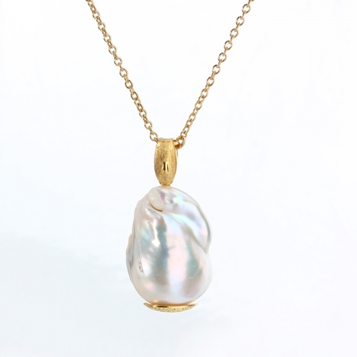 Renfook 925 sterling silver freshwater baroque pearl necklace women