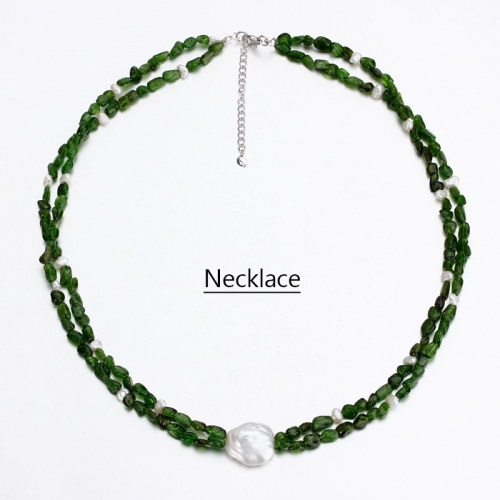 Renfook 925 sterling silver pearl and diopside necklace