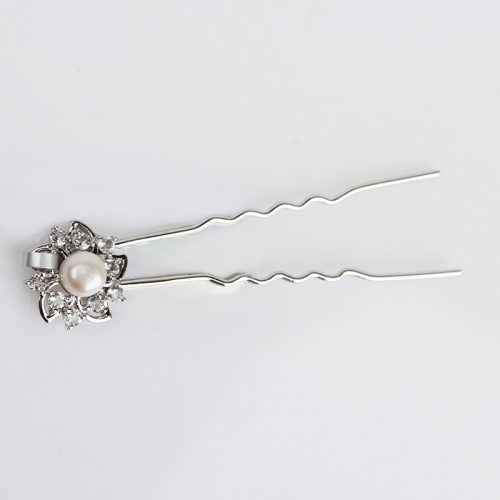Renfook 925 sterling silver fresh water pearl single flower hair clip