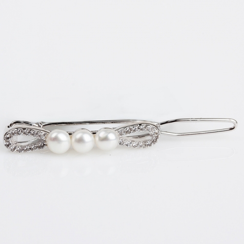 Renfook 925 sterling silver fresh water pearl infinity hair clip