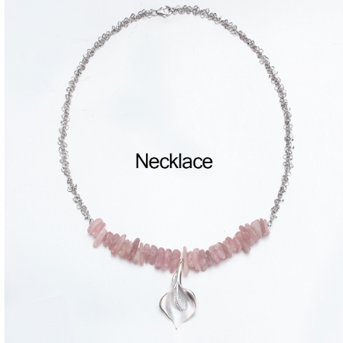 Renfook 925 sterling silver rose quartz flower charm necklace