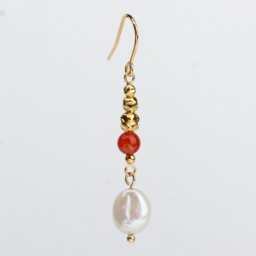 Renfook 925 sterling silver gemstone baroque pearl earrings