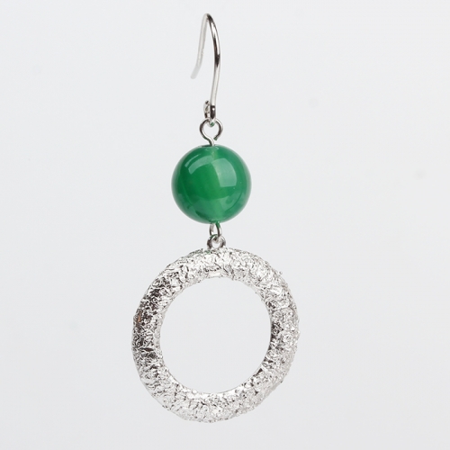 Renfook 925 sterling silver hammer surface gemstone jewelry earrings