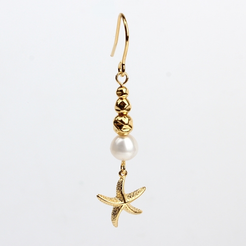 Renfook 925 sterling silver pearl  hammer starfish hook earrings