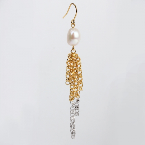 Renfook 925 sterling silver pearl tassel chain earrings women