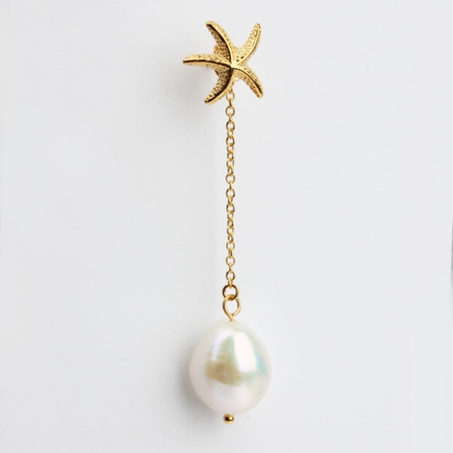 Renfook 925 sterling silver pearl hammer starfish stud earrings