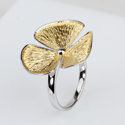 Renfook 925 sterling silver two-tone hammer flower ring
