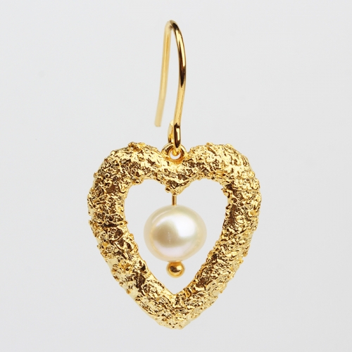 Renfook 925 sterling silver heart shape hammer surface earrings