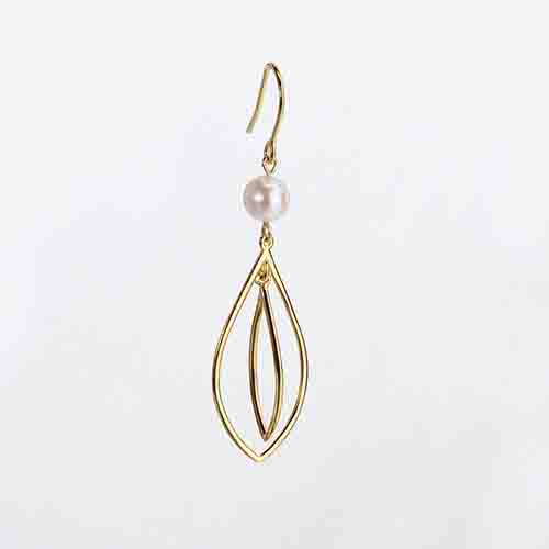 Renfook 925 sterling silver freshwater pearl hollow out pear earrings