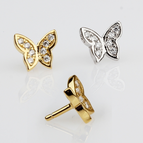 Renfook 925 sterling silver cubic zirconia DIY pearl pin findings-butterfly