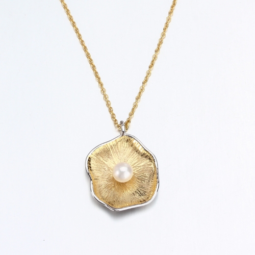 Renfook 925 sterling silver freshwater pearl brushed flower bud pendant