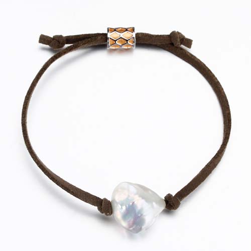 Renfook jewelry leather cord 925 sterling silver baroque pearl bracelet