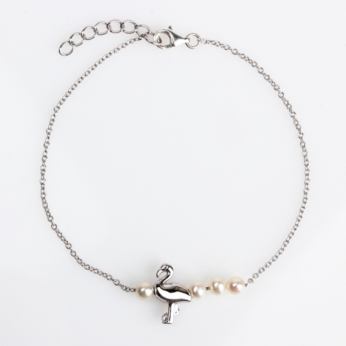 Renfook 925 sterling silver freshwater pearl flamingo bracelet jewelry women