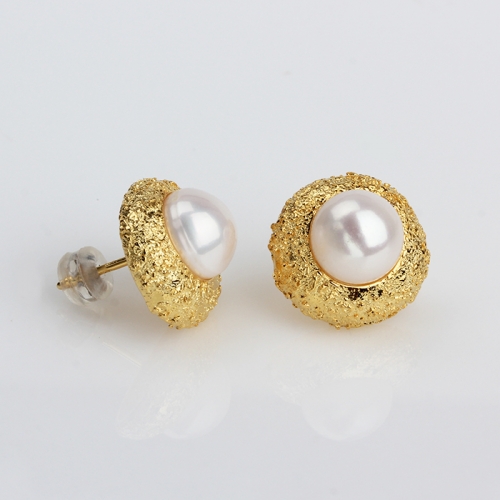 Renfook 925 sterling silver pearl earrings for women hammer/fashion