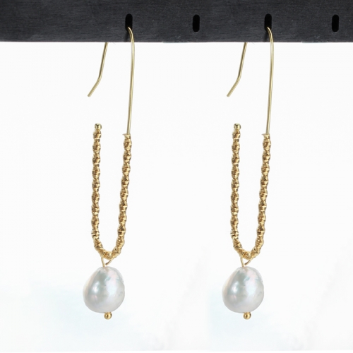 Renfook 925 sterling silver baroque pearl diamond cut chain earring jewelry