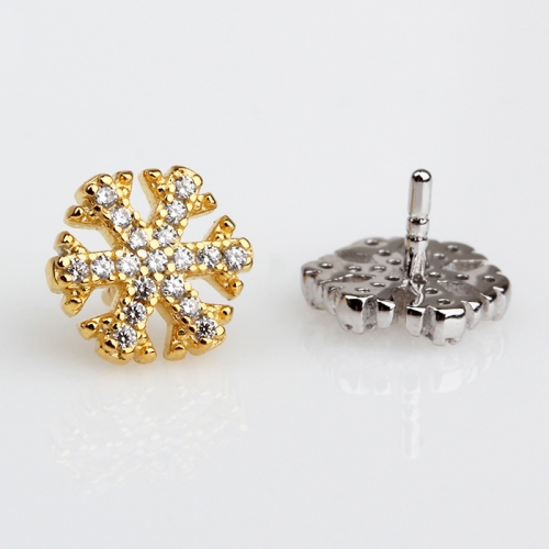 Renfook 925 sterling silver cubic zirconia DIY pearl pin findings- snowflake