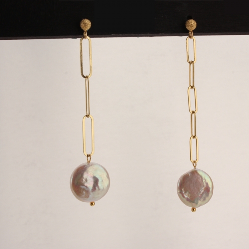 Renfook 925 sterling silver boho link chain pearl earrings