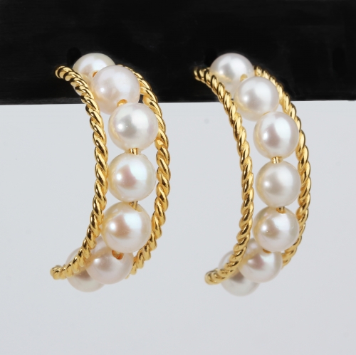 Renfook 925 sterling silver unique pearl stud earrings  ​