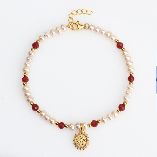Renfook 925 sterling silver pearl and gemstone bracelet for women